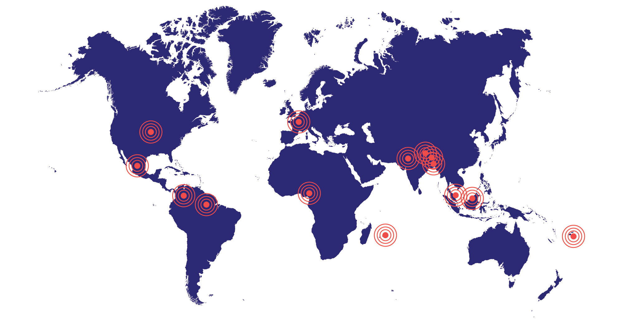 map of student scholar work around the globe in 2021