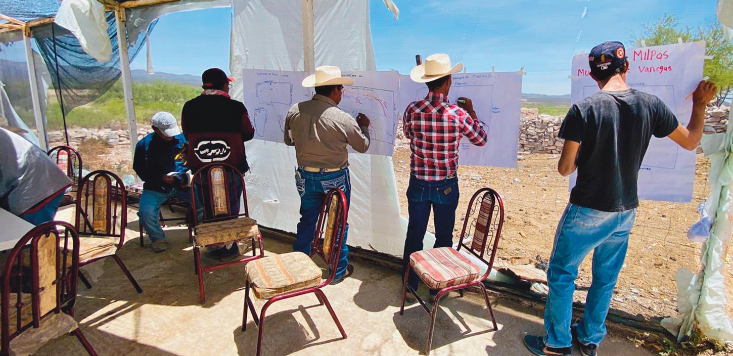 five Ejido members from Sierra La Mojonera participate in a mapping workshop