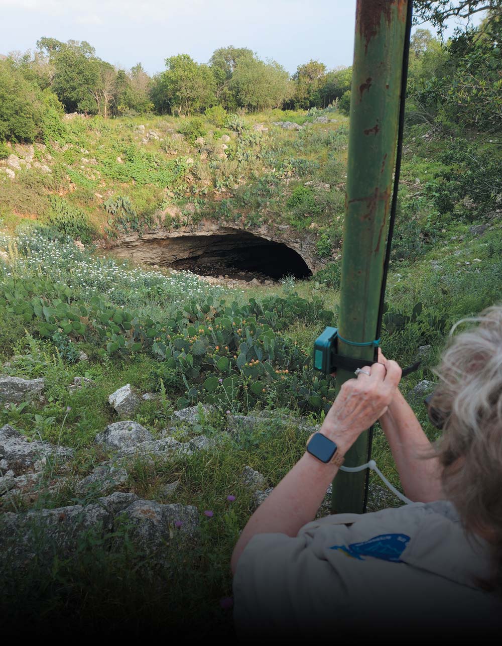 Fran Hutchins setting up an Audio Moth recording device