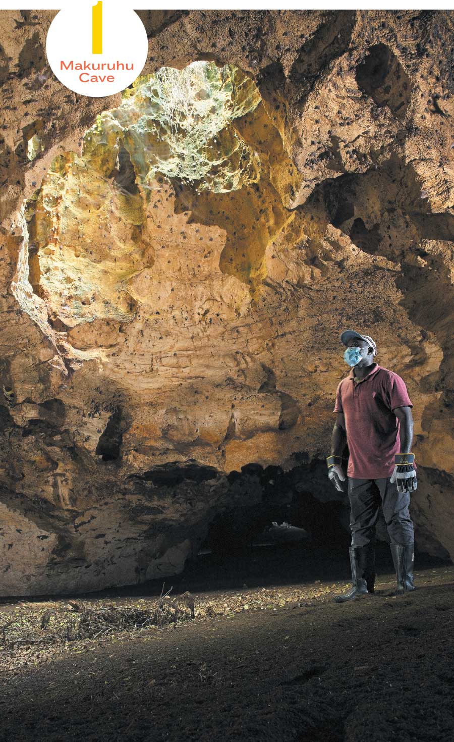 David Wechuli inside Makuruhu Cave