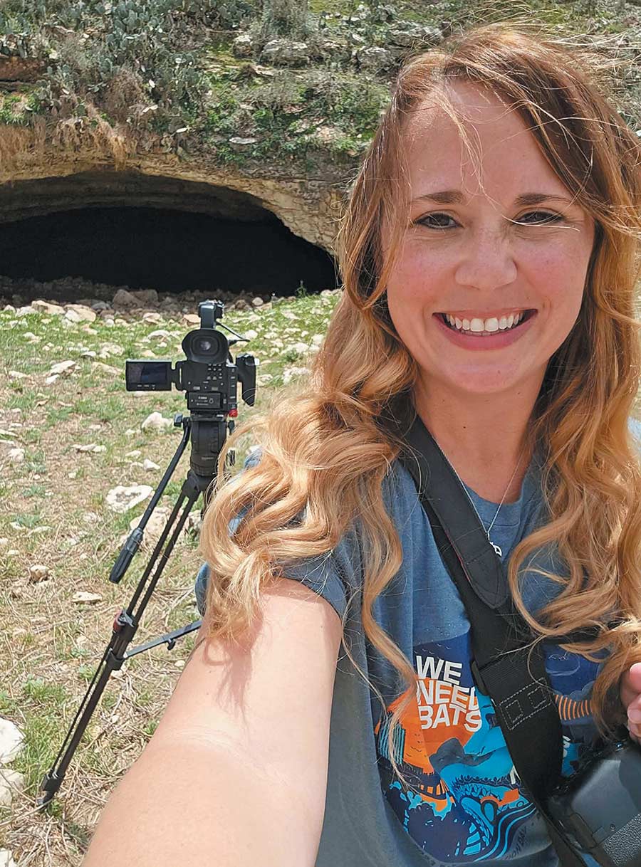Volunteer Steph Dodson at Bracken Cave.
